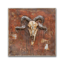 Interior Sheep Ram Skull Rustic Metal Framed Art Decor